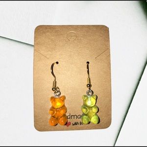 Orange and green gummy bear earrings non-tarnish.